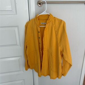 We The Free Mustard Cotton Button Up Top